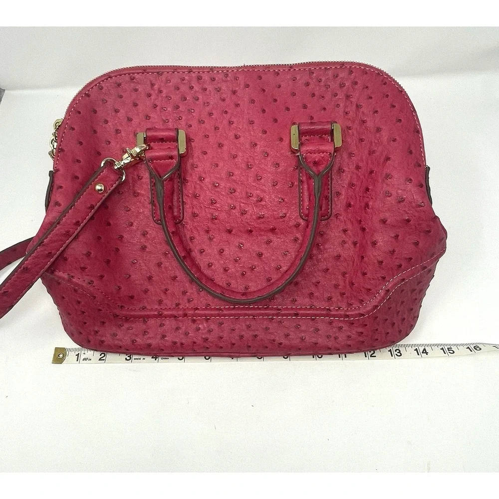 Ivanka Trump Ava Dome Satchel Pink Ostrich Embossed Handbag Gold Hardware Purse
